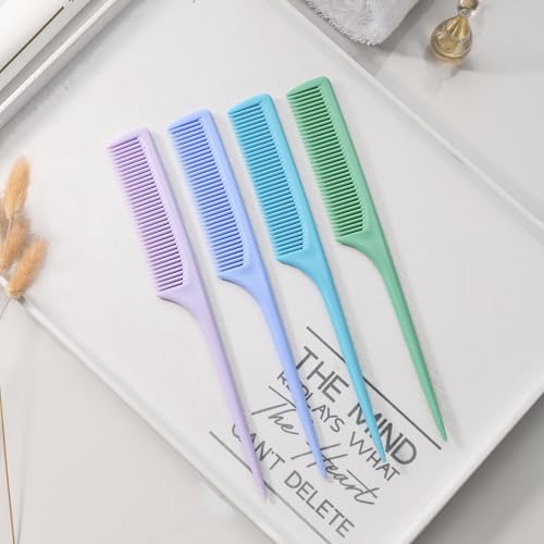 4 Pcs Rat Tail Comb Set for Women -Fine Tooth Styling comb with Pick, Anti-Static Heat Resistant Teasing Comb,Professional Hair Parting Tools for Smooth Detangling, Updos & Salon-Perfect Hairstyles. - color: Light purple-Baby blue-Blue-Green