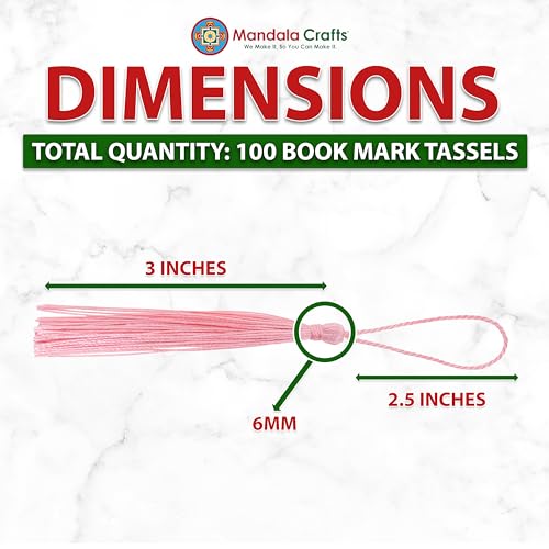 Mandala Crafts 100 Blush Silky Bookmark Tassels with Loops for Crafts | Machine Washable, Polyester Mini Craft Tassels for Jewelry Making, Graduation Decorations, Keychains, Gift Tags & Ornaments - color: Blush, size: 5.5 Inches