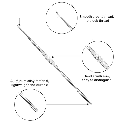 Skweawert 6Pcs 0.75mm Stainless Steel Crochet Hook | Bulk Hand Needles, for Beginners, Women, College Students, Crocheters - size: 0.75mm