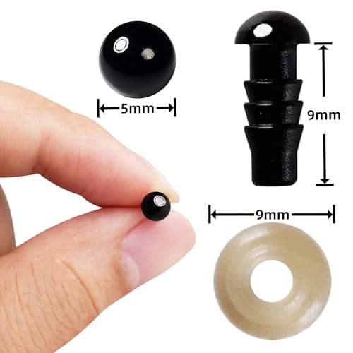 Hukiwow 600Pcs 5mm Safety Eyes and Washers 5 mm Safety Eyes for Crocheting Plastic Crochet Eyes Black Craft Eyes Animals Eyes Small Doll Eyes - size: 5mm