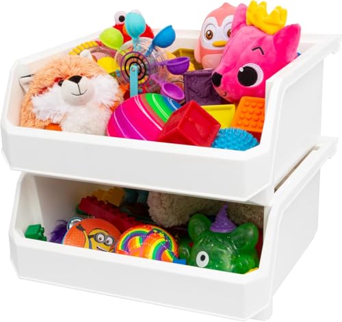 ReadySpace Extra Large Stackable Plastic Storage Bins, 4-Pack, White | Open-Front Stackable Bins For Garage, Pantry, Closet & Office, 14,8"L X 16,5"W X 7"H, Nests When Empty, Durable Plastic, - color: White, size: Extra Large, 4-Pack