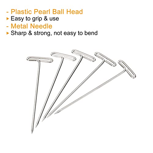 PATIKIL 1.77 Inch T-Pins, 200 Pack Stainless Steel Blocking Pin Needles for Modelling Crafts, Silver - size: 45mm