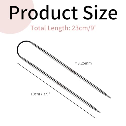 Soosui 3.25mm Circular Knitting Needles US3 |3-Pack 9-inch (23cm) Double-Pointed Flexible Circular Needles, 3cm Cable, Durable and Smooth for Sweaters, Socks, Hats, and Other DIY Knitting Projects. - size: 3.25mm/US3