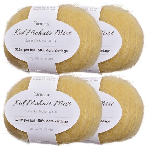 Kid-Silk Mohair Yarn, Lace Weight, 4 Balls 100g, 1420 yds | Yarnique Fine Lace Yarn | Smooth Knitting & Crochet | Light Fabric (12 Golden Honey) - color: 12 Golden Honey