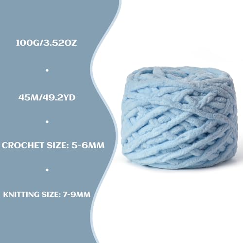 3 Pack Pack Plush Chenille Chunky Yarn 100g (49.2yd) - Fluffy Velvet Yarn Crochet for Blanket Knitting and Crocheting - Baby Yarns for Crocheting Soft - Amigurumi Yarns (Lake Blue) - color: 3 Lake Blue