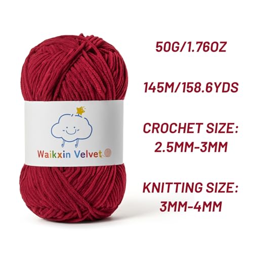 3 Pack Fluffy Chenille Yarn for Crocheting，Baby Yarn for Crocheting Soft，150g/5.28oz Velvet Amigurumi Yarn ，Fingering Weight Yarns for Crocheting Baby Blankets、DIY Craft.(3 Burgundy) - color: 3 Burgundy