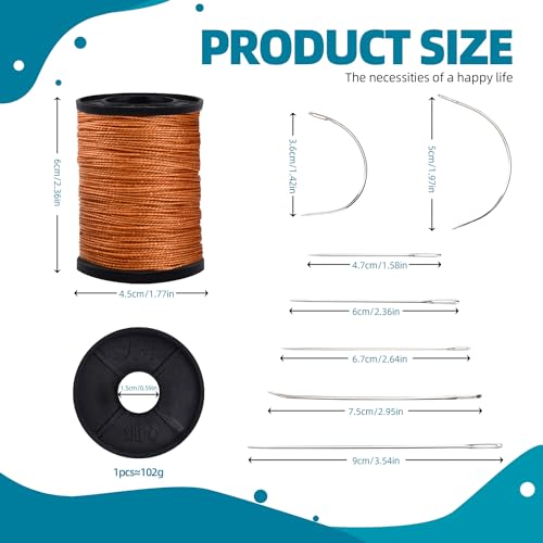 Topus Extra Strong Upholstery Repair Sewing Thread Kit and Heavy Duty Household Hand Needles, Including 7 Styles of Leather Canvas Sewing Needles and 3 Rolls Nylon Thread (70 Yard Per Roll), 3 Colors - color: Multicolored