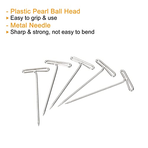 PATIKIL 1 Inch T-Pins, 200 Pack Stainless Steel Blocking Pin Needles for Modelling Crafts, Silver - size: 27mm