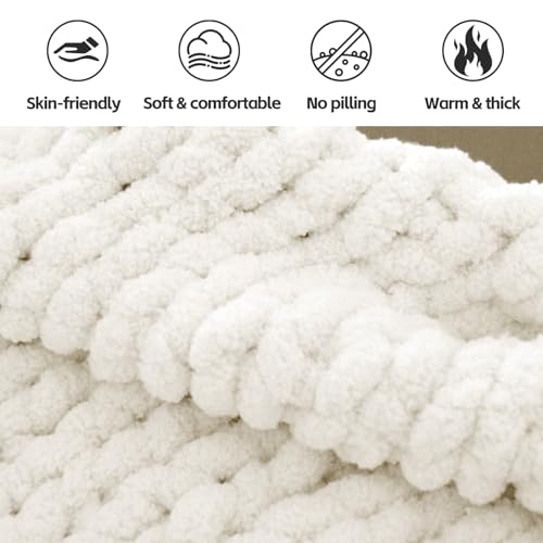 8 Pack Chunky Chenille Yarn for Crocheting,Super Bulky Large Soft Thick Fluffy Plush Fuzzy Yarn for Hand Knitting Blanket (White) - color: white