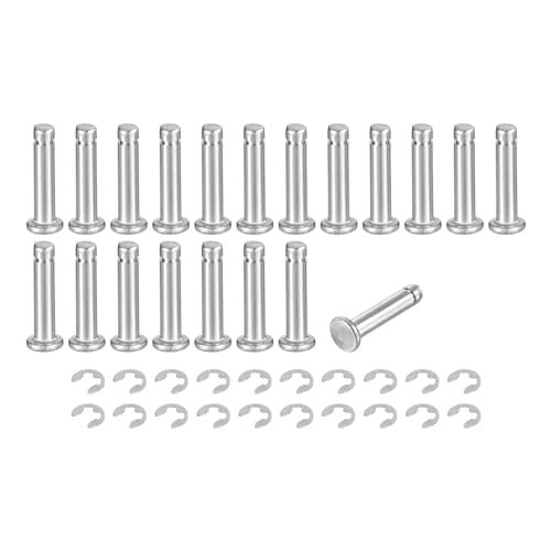 uxcell 20Set M4x18mm 304 Stainless Steel Cylindrical Shaft Snap Ring Locating Pin, Flat Head Grooved Hinge Cylinder Position Pin with E Clip Retaining Ring, Silver - size: M4x18mm