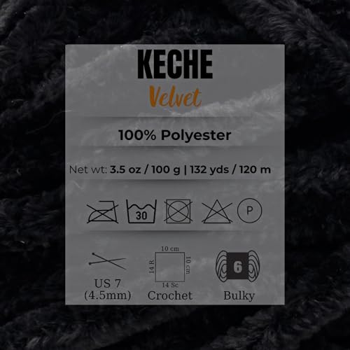 Keche Velvet Yarn for Crocheting, Soft Chenille Bulky Baby Blanket Amigurumi Yarn 100 gr (132 yds) - Black - color: BLACK, size: 1 SKEIN