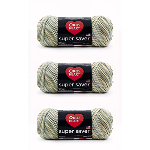 Red Heart Super Saver Yarn, 3 Pack, Aspen Print 3 Count - color: Aspen Print, size: 3-Pack