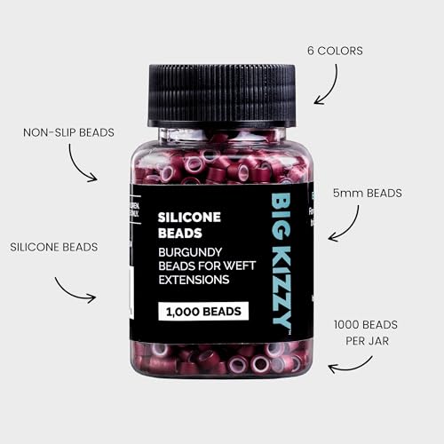 Big Kizzy Silicone Lined Microlink Beads 1000pcs 5.0mm (Burgundy) | for Invisible Application of Weft Hair Extensions - color: Burgundy, size: 1000 beads