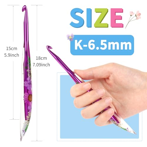 Coopay Crochet Hook, 6.5mm Ergonomic Crochet Hook with Floral Plastic Grips | Long Crochet Needles for Crocheting,Stylish and Unique, Ideal for Crocheting Blankets, Dolls, Shawls, Hats, Scarves (K-6.5mm) - size: K-6.5mm