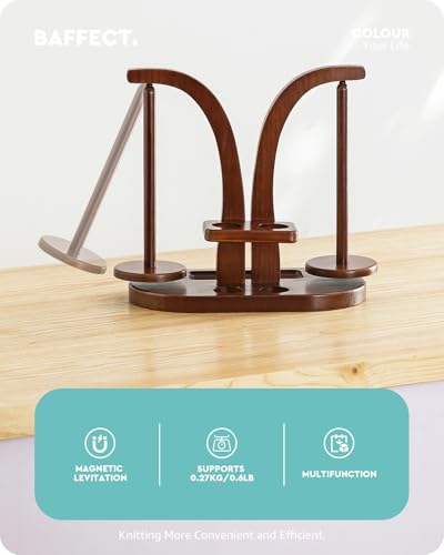 Baffect Yarn Holder Magnetic, Wooden Double Yarn Spindle (Brown) | With Crochet Hooks Organiser Rack & Small Crocheting Accessories Storage Slot, Ideal Gift For Crochet Lovers - color: Brown