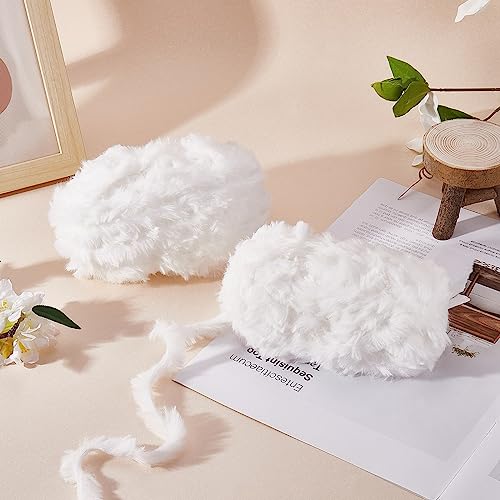BEEFLYING 2 Roll Skeins Super Soft Fur Yarn Chunky Fluffy Faux Fur Yarn Fluffy Eyelash Yarn for Crochet Knit Blanket Rug Clothes Knitting-2×30m(2×32.8yds,51g×2) - color: White