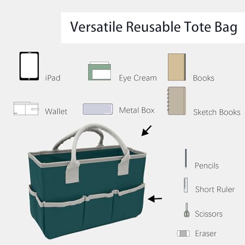 Cupohus Art Organizer Craft Storage Tote Bag with Pockets and Hadles, Oxford Fabric Carrying Caddy for Teacher, Officer, Artist, Traveler, and More – Dark Green - color: Dark Green, size: Normal