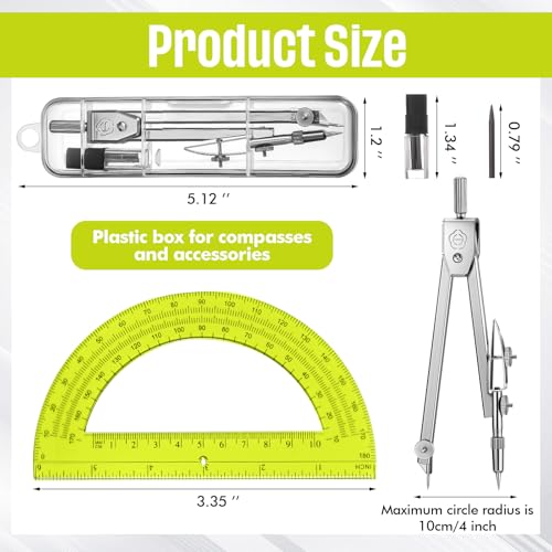 EBOOT Student Geometry Set, 180 Degree Protractor Compass 6",Yellow | Swing Arm Protractor Ruler Compass, Geometry Drawing Tools for Measuring Angles, School Classroom Math Supplies - color: Yellow