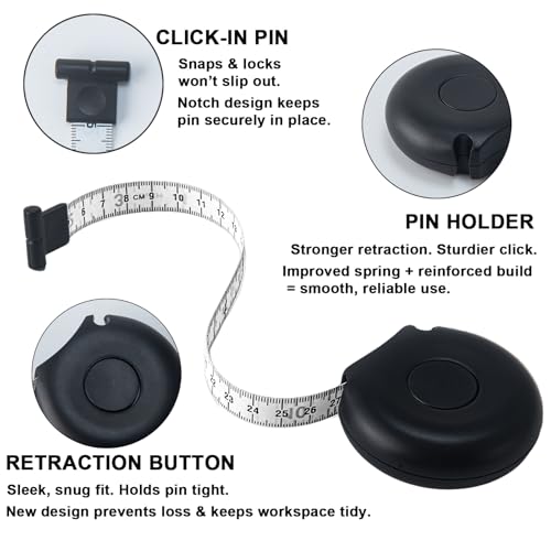 Tape Measure Body Measuring Tape 80inch/205cm Lock Pin Retract Tape Measure for Tailor Fitness Clothes Sewing Handcrafts Weight Loss Body Measurement - color: Black,Black,White