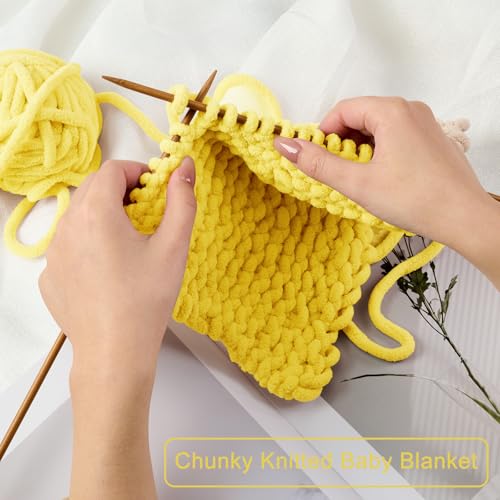 Chunky Chenille Yarn #6 Super Bulky Soft Fluffy Crochet | Easy care & beginner-friendly. Choose 0.66lb or 1.76lb. Perfect for blankets, hats, scarves, home decor. Machine washable. - color: Yellow, size: 1.76LB/569yds