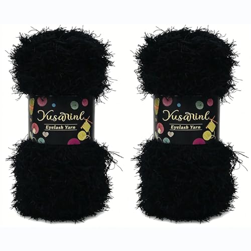 (23 Colors Available) Yusarinl Eyelash Yarn Fluffy Thread 100% Polyester 6,7oz 260 Yards, Fun Fur Yarn for a Border,toy's Hair or Beard-Black - color: Black, size: 2 Skein