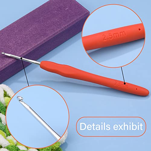 QMNNMA 2.5 mm Crochet Hook, Ergonomic Crochet Hooks for Arthritic Hands | Crochet Needles for Yarn, Extra Long Knitting Needles for Beginners and Crocheting Yarn, Good for Making Blankets - size: 2.5mm