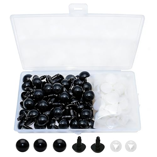 ARTCXC 50pcs 15mm Solid Black Safety Eyes for DIY Crochet Amigurumi | Plastic Craft Eyes with Washers for Crocheting of Puppet Bear Stuffed Animals Dolls DIY Projects.50pcs Eyes + 50pcs Washers - size: 15mm