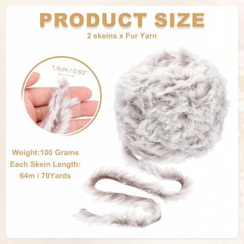 PATIKIL 70 Yards Fur Yarn, 2 Skeins 100 Grams Soft Plush Fluffy Chunky Polyester Faux Fur Eyelash Yarn for Crocheting Hand Knitting Blanket Hats Crochet Crafting, Brown - color: Brown
