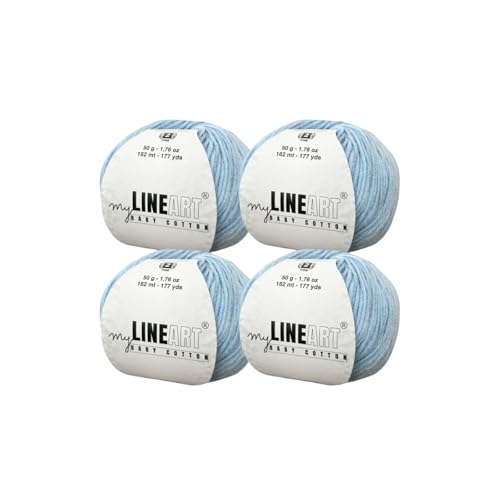Baby Cotton Yarn, 55% Cotton 45% Acrylic, Fine (2) for Crochet and Knitting 4x1.76 Oz (4x50g) / 4x177 Yrds (4x162m), Soft Yarn, Amigurumi Yarn - color: Blue, size: 4 Skeins
