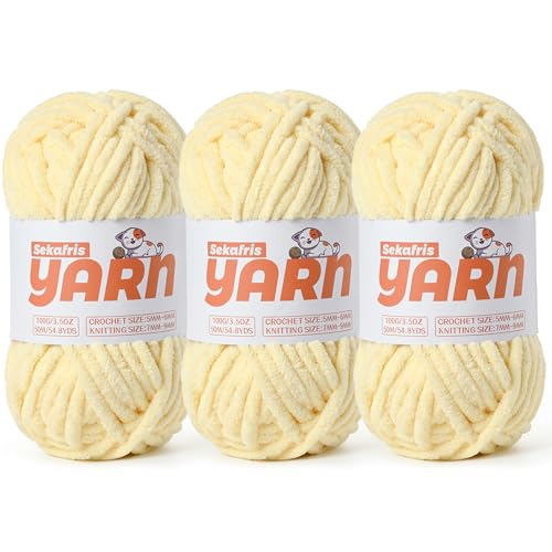 Soft Chunky Chenille Yarn for Crocheting-(300g/10.58oz) Bulky Knitting Crochet Yarn for Blankets-(150m/164yds) Fluffy Velvet Baby Yarn for Amigurumi&Crafts.(3 Yellowish) - color: 3 Yellowish