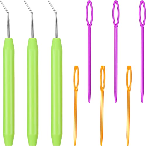WILLBOND 9 Pieces Knitting Loom Hook Crochet Needle Hook with Convenient Handles and Large Eye Plastic Sewing Needles for Knitting Crafts(Green) - color: Green