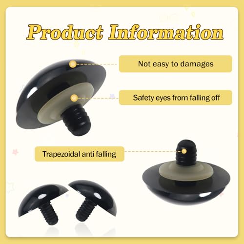 TOAOB 8pcs 40mm Large Safety Eyes for Amigurumis Plastic Crochet Safety Eyes with Washers Black Crafts Eyes for DIY Crocheting Animals Making Supplies - color: Black, size: 40mm
