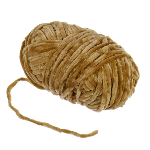 HARFINGTON 1 Skein Velvet Yarn Chenille Yarn 100g/3.5oz 87 Yards Total Length 6# Super Bulky Polyester Soft Blanket Yarn for Knitting Weaving Bag Scarf, Khaki - color: Khaki