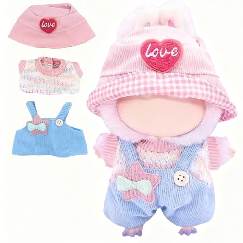 Doll Clothes for Labubu 15cm/17cm Dolls,Cute Doll Outfit for Labubu,Kawaii Chic Style Set for Labubu Dolls Stylish Dress Up Set(Clothes Only) - color: Light Blue Romper Set