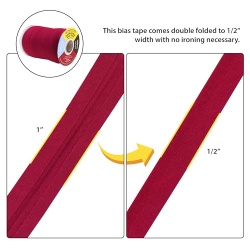 Mandala Crafts 55 Yds 1/2 Inch Burgundy Double Fold Bias Tape for Sewing | Machine Washable Binding Tape for Quilting, Hemming, Seams, Fabric Piping, All Fabrics & Denim, Indoor & Outdoor - color: Burgundy, size: 1/2 Inch 55 Yards