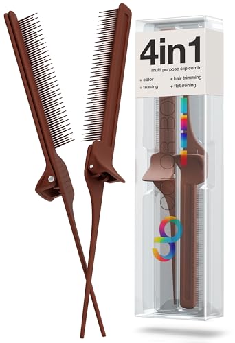 Rat Tail Combs, Teasing Comb, Flat Iron Combs for women, Parting Combs for braiding hair, Hairstylist essentials for Highlights - Balayage board hair combs for Styling & Cutting (2 Pack) - color: Brown