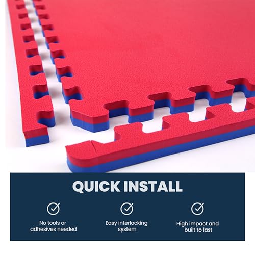 FlooringInc's 1" Thick Foam Tiles, 3'x3' or 2'x2' Reversable Interlocking Tiles, Ideal Yoga Mat, Gymnastics Mat, Workout Mat for MMA and Jiu Jitsu Training - color: Blue/Red, size: 2 - 3'x3' Tiles (18 Sq Ft)