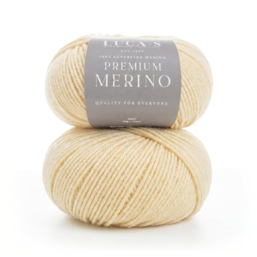Premium Merino Yarn 4Ply Wool, Set of 2 Superwash Baby Merino - 100% Pure Extra Fine Merino Knitting Crochet Wools 50G Ball - color: Buttercream (09), size: 2 Units