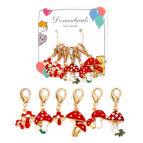 DoreenBeads Stitch Markers for Crocheting and Knitting | Alloy Enamel Crochet Marker Crochet Gifts for Knitting Weaving Sewing Accessories Quilting Jewelry Making - color: Red Mushroom