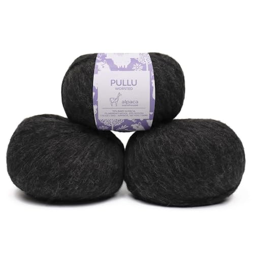 Baby Alpaca Merino Yarn 3 Skeins 150g Worsted Weight Knitting Charcoal Gray | Pullu baby alpaca merino blend made in Peru 3 skeins 150g 426yd total for knitting and crochet sweaters scarves and hats - color: Charcoal Gray