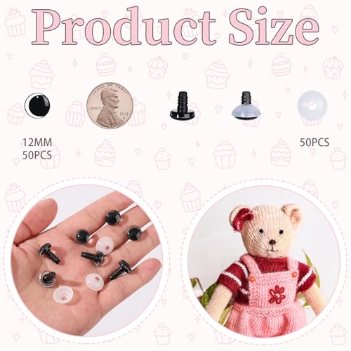 MUCUNNIA 100PCS 12mm Moon Safety Eyes for Crocheting with Washers Clear Safety Eyes for Amigurumi 3D Moon Crochet Eyes Doll Eyes for Animals Teddy Bear Crochet Toy Christmas Decorations - size: 12mm