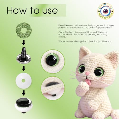 MUCUNNIA 120pcs 18mm 3D Glitter Safety Eyes for Crocheting with Bowl Washers Moon Crochet Amigurumi Eyes for Crochet Animals Craft Doll Eyes Stuffed Crochet Eyes for Crafts Gift for Crochet Lovers - size: 18mm