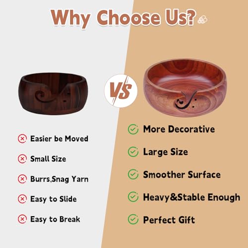 Weabetfu Extra Large Rosewood Yarn Bowl with Spiral Groove and Hole,8" x 3" | Handmade Wooden Knitting Bowls,Large Yarn Storage Organizer for Big Yarn Balls,Mother's Day and Christmas Gift - size: 8inch