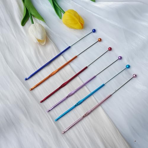 6 Pack DIY Beadable Crochet Hooks Knitting Needles Set Aluminum Handle for Focal Beads Colors (Blue Purple Red Orange Pink Light Blue, 4 mm) - size: 4 mm