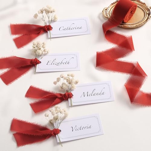 DORIS HOME Handmade Frayed Fringe Chiffon Ribbon 1" x 21Yd Terracotta | Fabric Ribbon, For Flower Bouquet/Gift Wrapping/Wedding Invitations/Halloween Decorations/Fall Decor - color: Terracotta