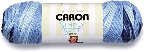 Caron Simply Soft Worsted Yarn - Saturday Blue Jeans Ombre, Acrylic, 3 Pack of 141g/5oz, 235 Yards, Knitting/Crochet - color: Saturday Blue Jeans Ombre, size: 3 Pack, style: Simply Soft