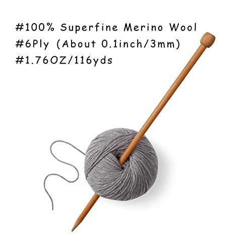 100% Merino Wool Yarn, 6-Ply Luxurious and Soft Yarn for Hand Knitting & Crocheting, 1.76 OZ/50g, 127 yds/116 Meters (Gray, 1 Ball) - color: gray, size: 1 ball