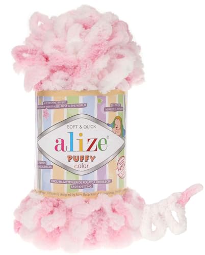 Alize Puffy Color Baby Blanket Yarn Lot of 4skn 400gr 39.3 yds 100% Micropolyester Soft Yarn Hand Knitting Yarn (5863) - color: 5863