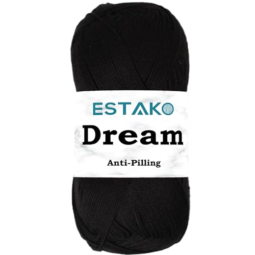 Estako Dream Soft Fine Microfiber Acrylic Yarn, Fingering Weight 1, Black | thin, crocheting projects, 100 g, 382 yds, baby clothes, socks, sweaters, shawls, doilies, machine washable - color: 70978 - Black, size: 1 Skein