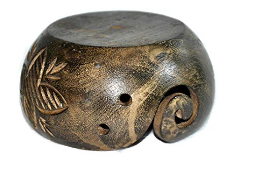 Premium Solid Wooden Yarn Bowl – Handcrafted Knitting & Crochet Holder with Antique Finish – Tangle-Free Yarn Storage – 6"x6"x3" – Rustic Golden - color: Rustic Golden, size: 6" x 6" x 3"